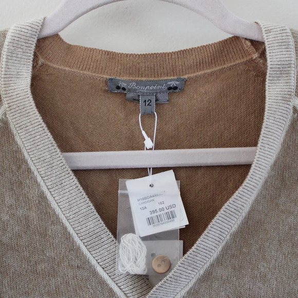 NWT Bonpoint Cashmere Boys Button Front Cardigan Sweater Tan Oat Cream 12 Year - Picture 4 of 11